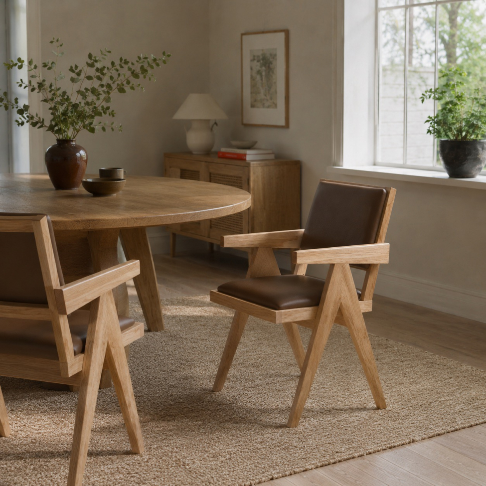 Silla con reposabrazos 'Jean' - Roble/Marrón